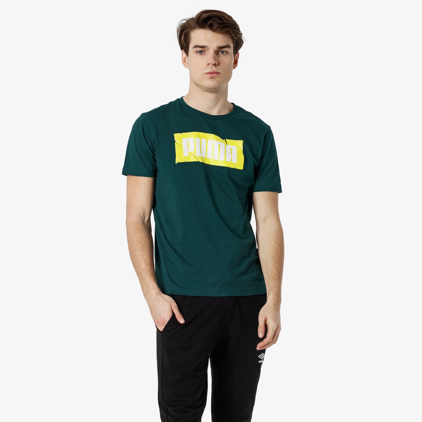 Koszulka męska PUMA T-SHIRT SS PUMA WORDING 85407230 kolor zielony