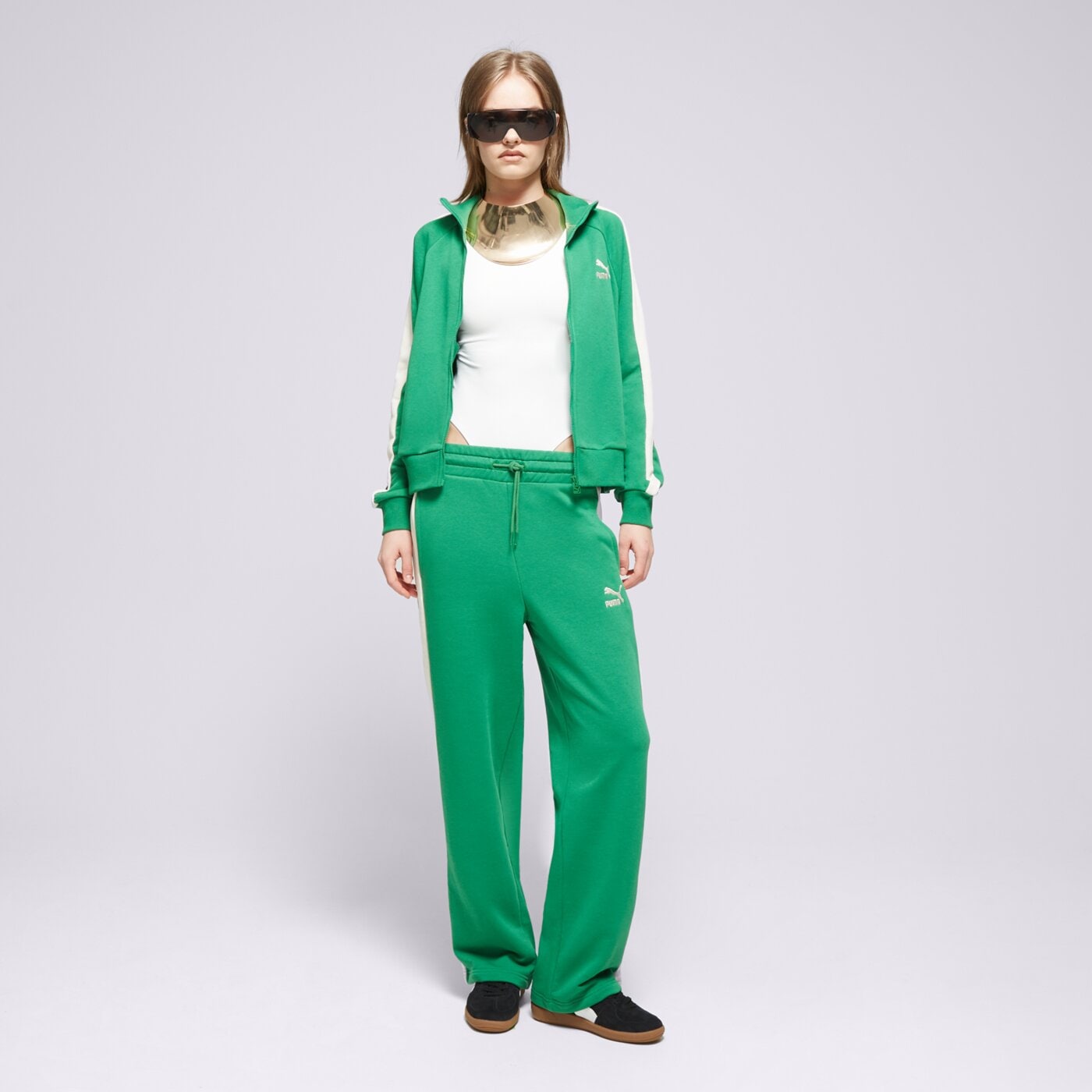 Spodnie dresowe damskie PUMA SPODNIE ICONIC T7 STRAIGHT LEG TRACK 62541186 kolor zielony