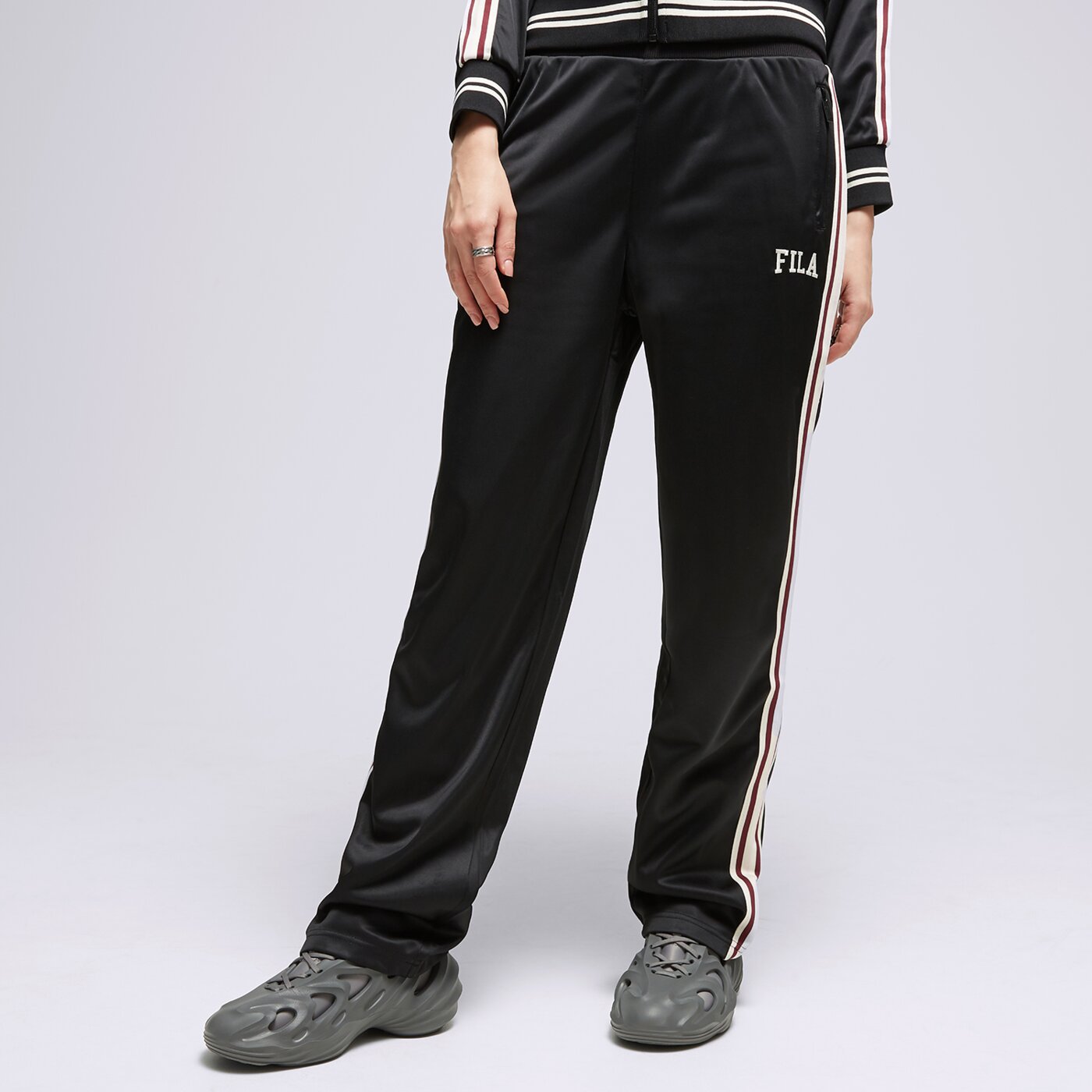 Spodnie dresowe damskie FILA SPODNIE STRIPE PLY PNT BK/PK liloblk kolor czarny