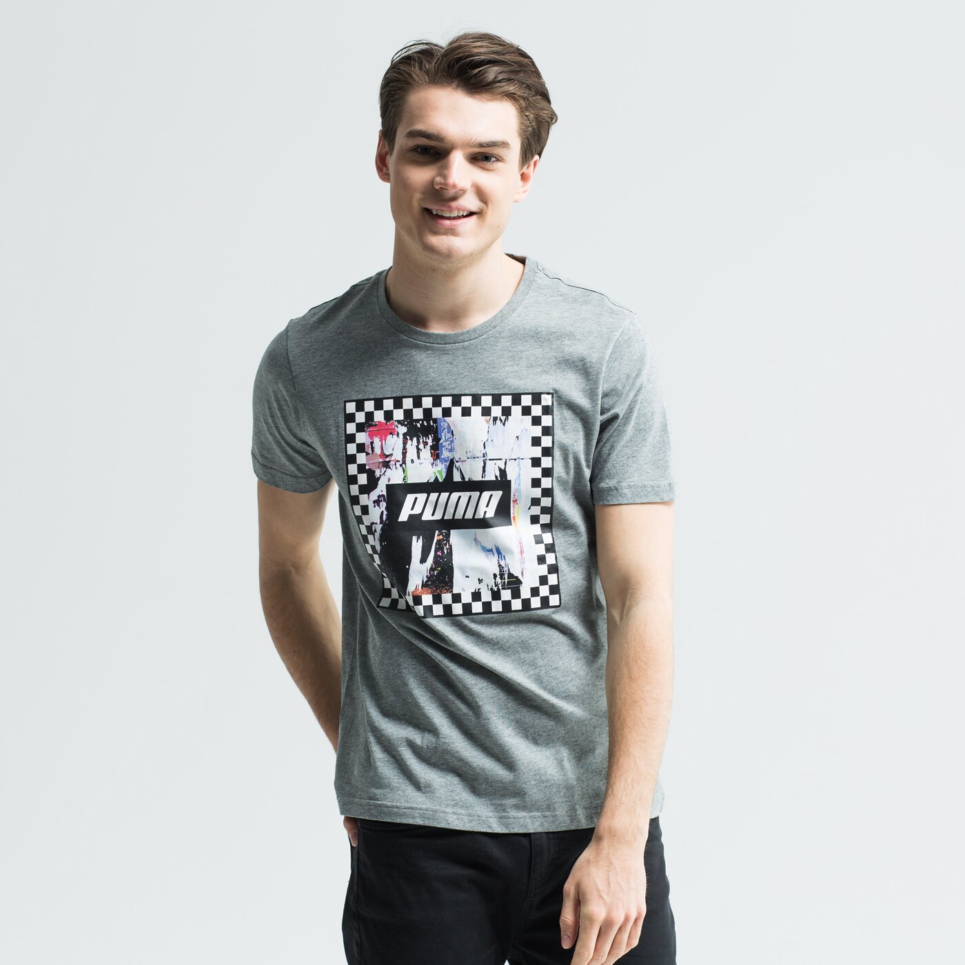 Koszulka męska PUMA T-SHIRT SS CHECK GRAPHIC 85407303 kolor szary