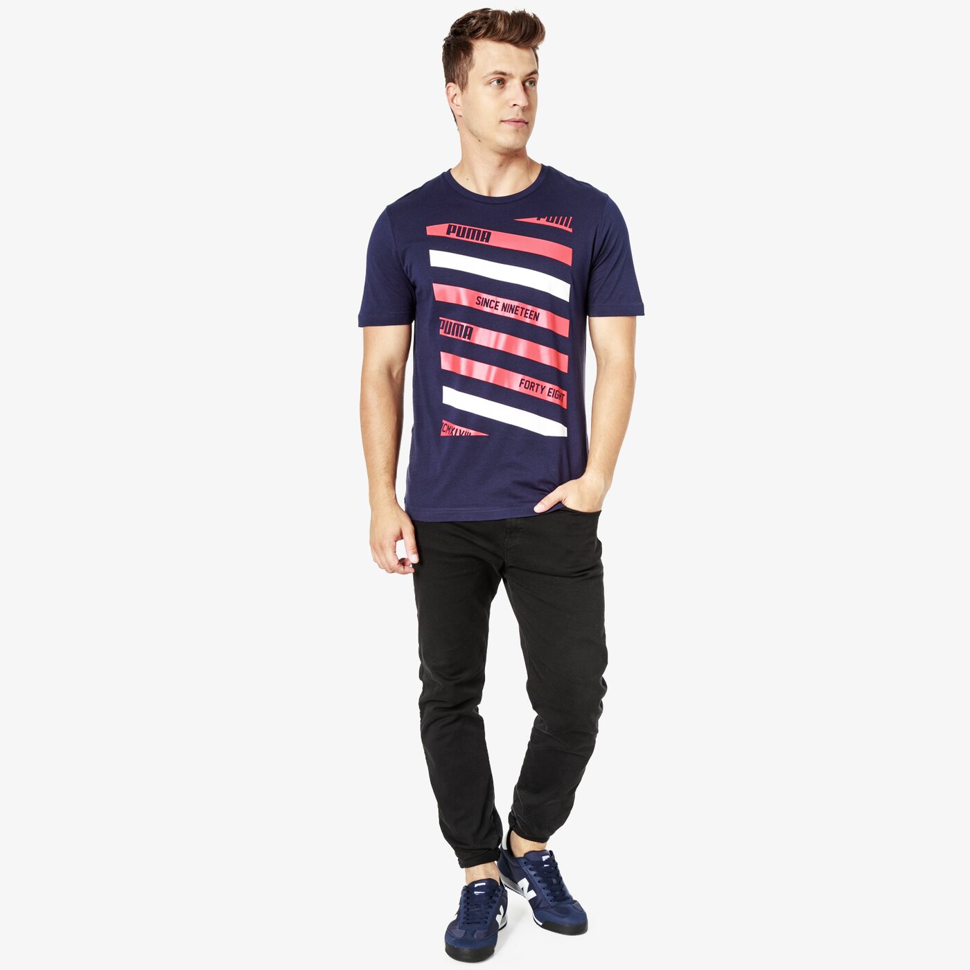 Koszulka męska PUMA T-SHIRT SS LINES GRAPHIC 85154506 kolor granatowy