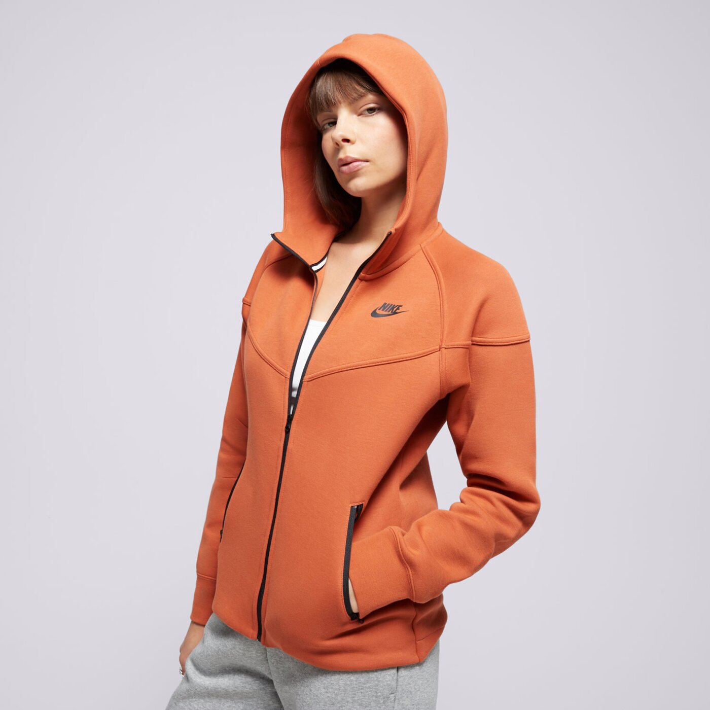 Bluza damska NIKE BLUZA Z KAPTUREM W NSW TCH FLC WR FZ HDY fb8338-825 kolor pomarańczowy