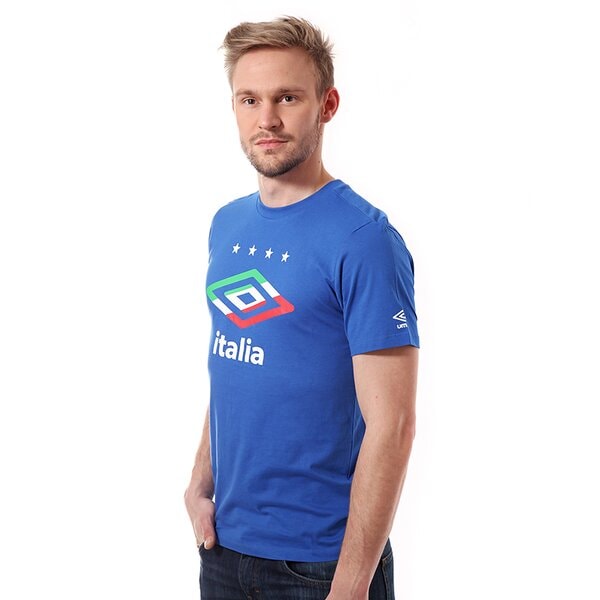 Koszulka męska UMBRO T-SHIRT 2014 TEE ITALIA FLAG LOGO 62367u030 kolor niebieski