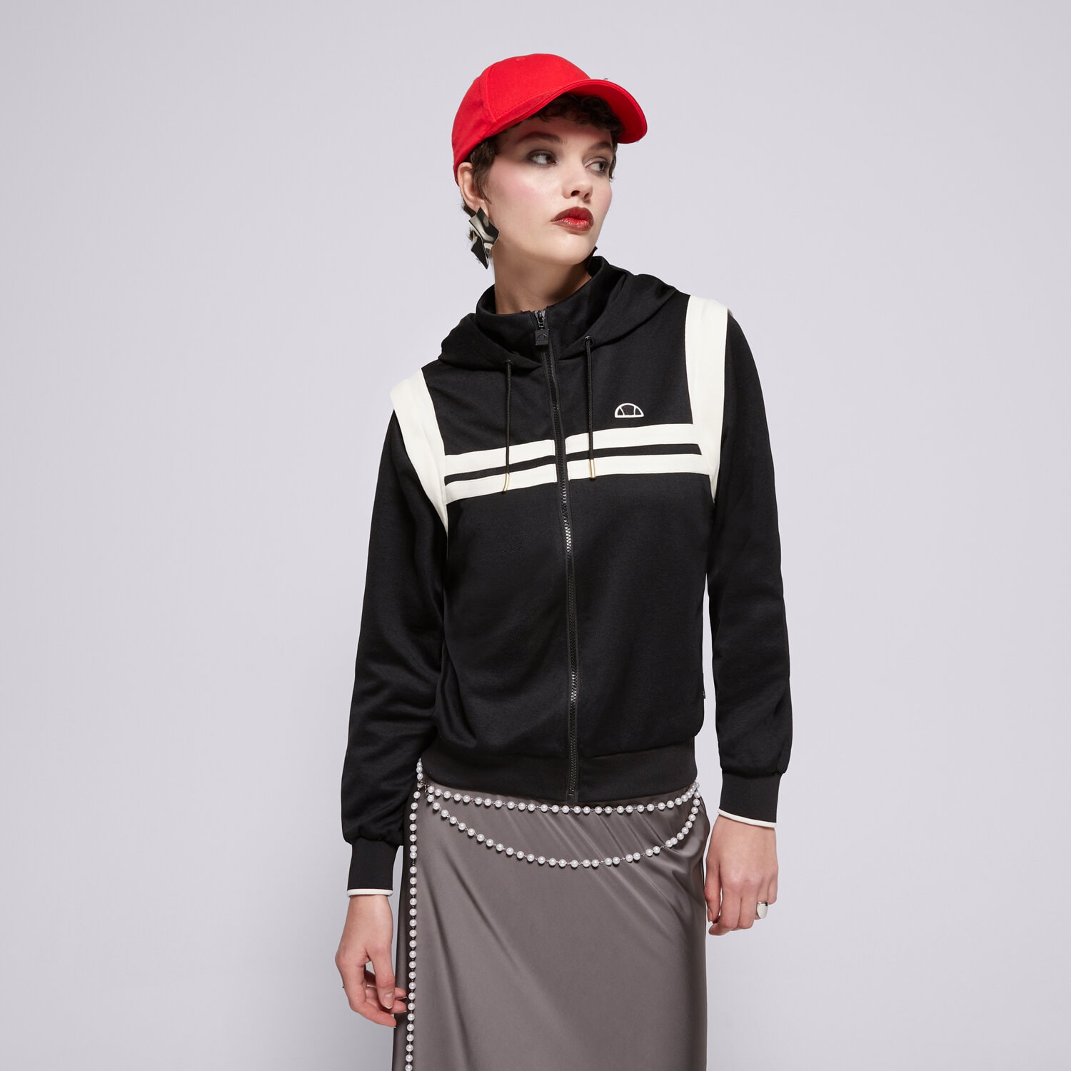 ELLESSE BLUZA ROZPINANA Z KAPTUREM PERNA BLK OWHT CROPPED TR