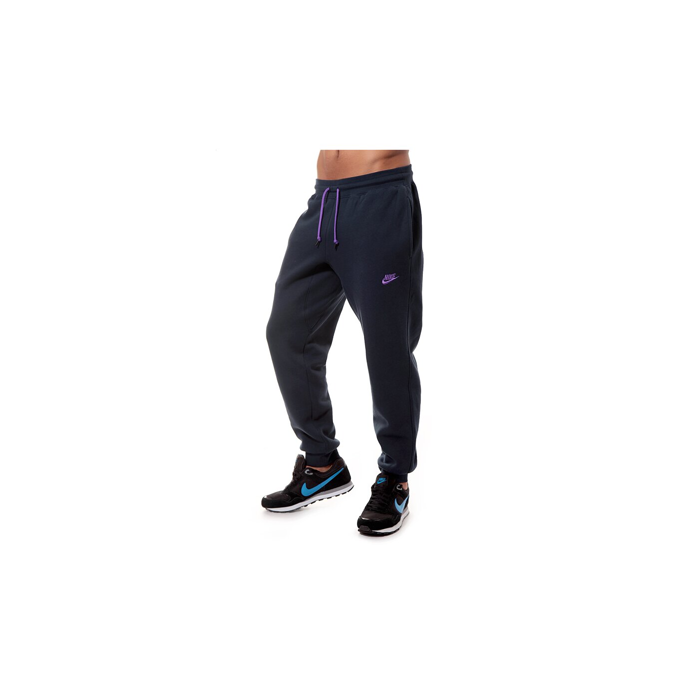 Spodnie dresowe męskie NIKE SPODNIE AW77 CUFF FL PANT 598871476 kolor granatowy